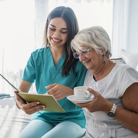 Trinity caregiver supporting a senior's recovery at home after a hospital stay